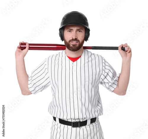 Baseball player with bat on white background