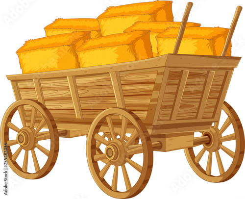 Vintage cart loaded with golden hay bales.
