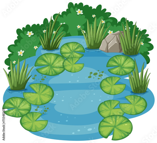 Vector illustration of a peaceful pond with lily pads