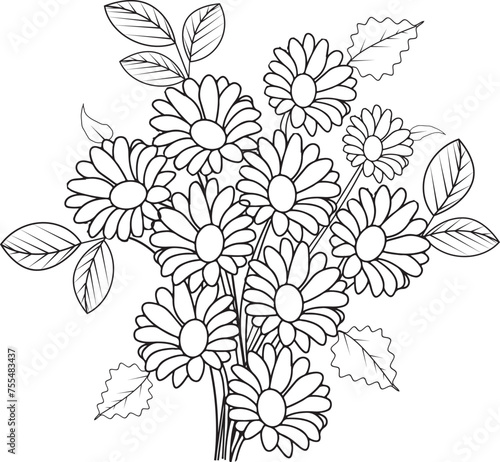 hand drawn flowers sketch of a flower illustration of a flower bouquet of flowers flower in vase colouring page 