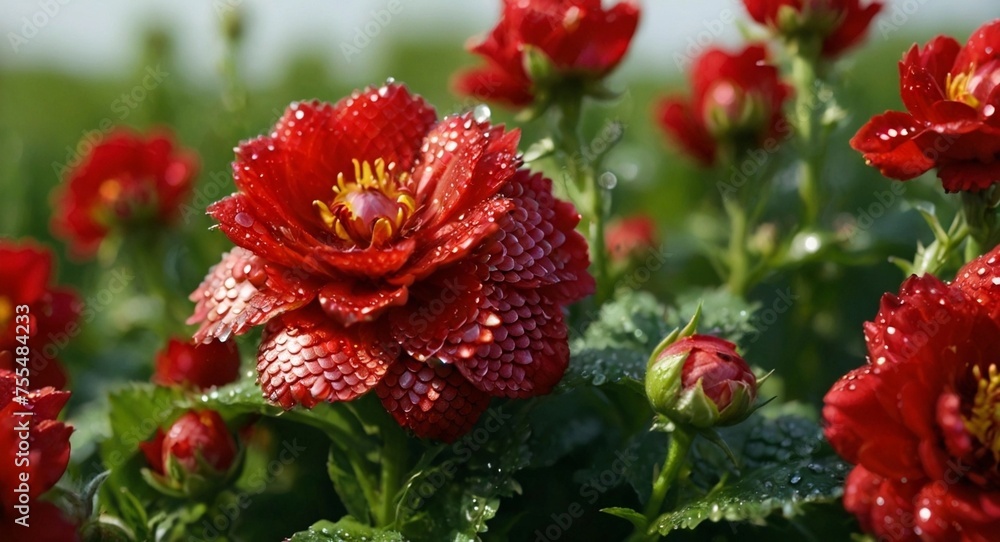Fototapeta premium Dew drops on red flowers