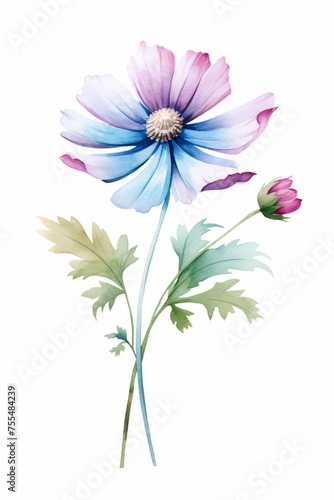 watercolor purple flower isolated on white background.