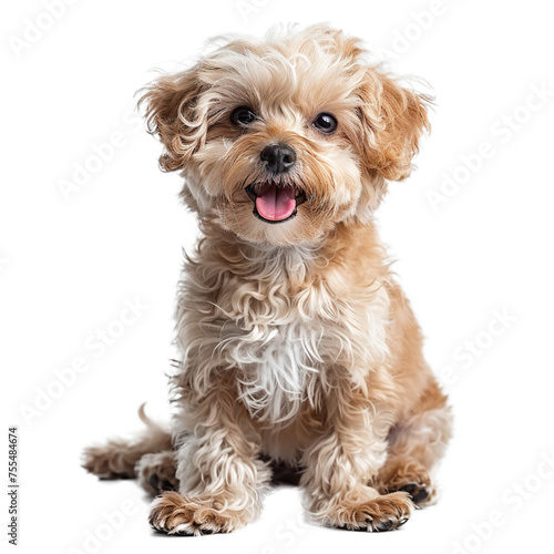 Cute Maltese poodle pet dog isolated on transparent background.