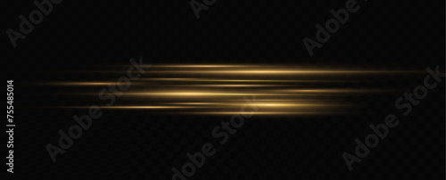 Horizontal dynamic light golden lines.Bright rays of light. Vector illustration.Bright golden flashes and highlights.	
