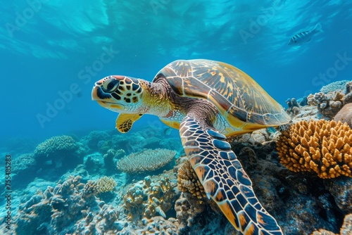 Sea turtle swimming in the ocean © Zero Zero One