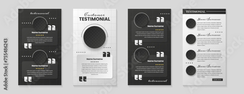 Customer service review template. Product or business rate feedback. Set of testimonial posts, web banners of client satisfaction with star rating. Testimonials design with opinion, user icon, comment