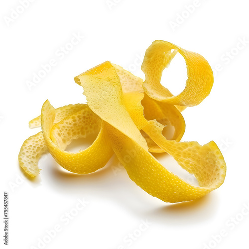Fresh lemon zest isolated on white background