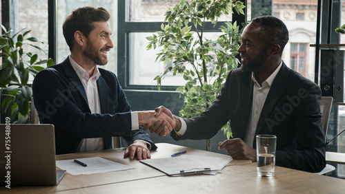 Billede på lærred Two diverse multiracial businessmen Caucasian man and African American businessm