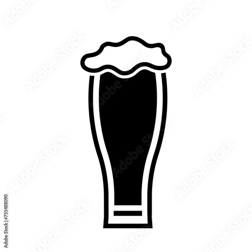 Beer in glass mug, pint alcohol with foam, black empty icon. Cold relax drink on holiday, in bar. Minimal simple design. Vector