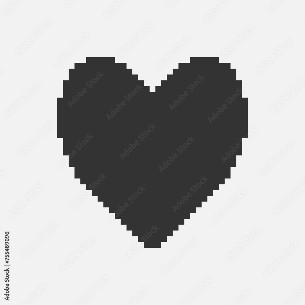 black and white simple flat 1bit pixel art abstract heart shape icon