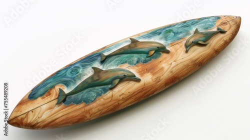A surfboard with dolphin art, isolated and ready © Orxan