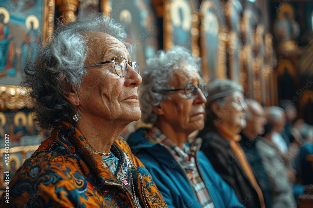 Naklejka premium Faithful before Holy Icons: Prayer in the Silence of the Church, Meeting the Light of Grace and the Priesthood of Faith