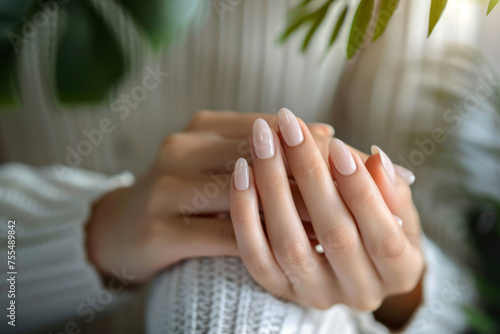 Woman s hands with elegant neutral colors manicure. Generative AI