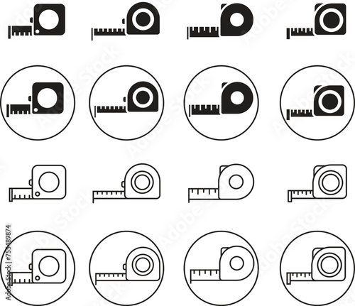 Set of Measuring tape icons . Flat styles editable stock for mobile concept and web designs. Roll meter tape symbols illustration isolated on transparent background. Roulette construction symbols.