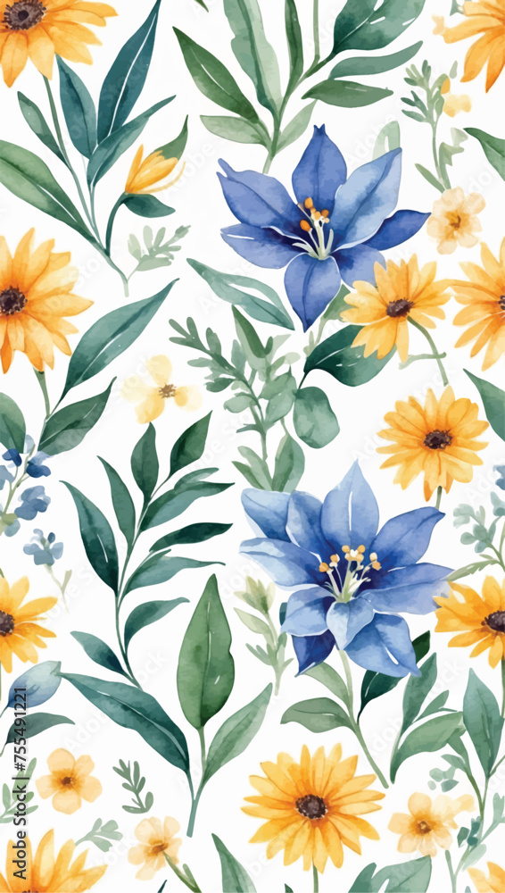 Beautiful seamless vector floral pattern, spring summer background with tropical flowers, palm leaves, jungle leaf, hibiscus, bird of paradise flower. Exotic wallpaper, Hawaiian style and watercolour Beautiful seamless vector floral pattern, spring summer background with tropical flowers, palm leaves, jungle leaf, hibiscus, bird of paradise flower. Exotic wallpaper, Hawaiian style and watercolour
