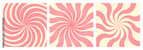 Candy pink spiral background. Strawberry lolipops texture. Radial retro background y2k.