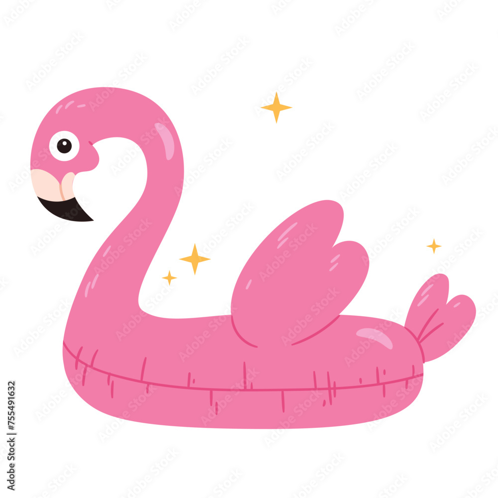 Flamingo Pool Float Hand drawn style.Inflatable float rubber ring for children and adults, for swimming pools, the sea, oceans, rivers, lakes.