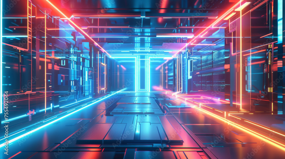 Neon futuristic corridor with glowing lights Neon futuristic corridor with glowing lights