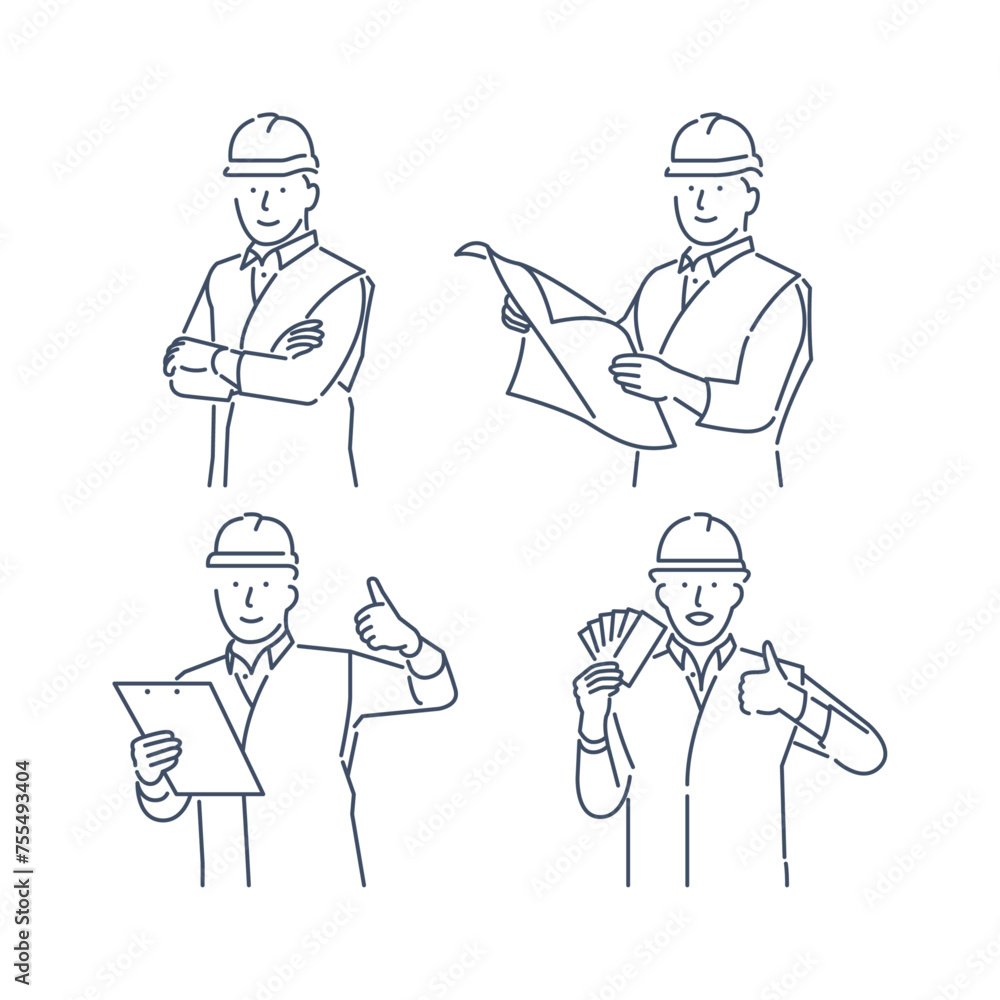 Illustration icon of a worker with 4 expressions