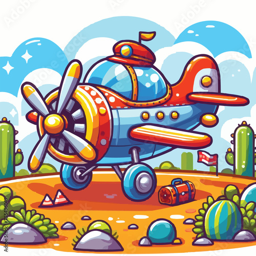 Free vector colorful cartoon airplane on ground © MdAbdullah
