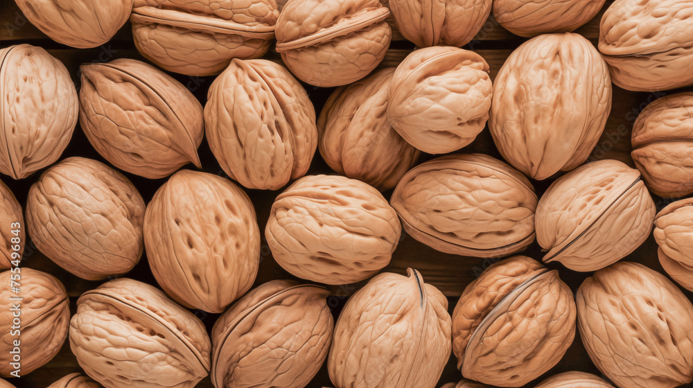 Walnuts on Background, Top View Walnuts on Background, Top View