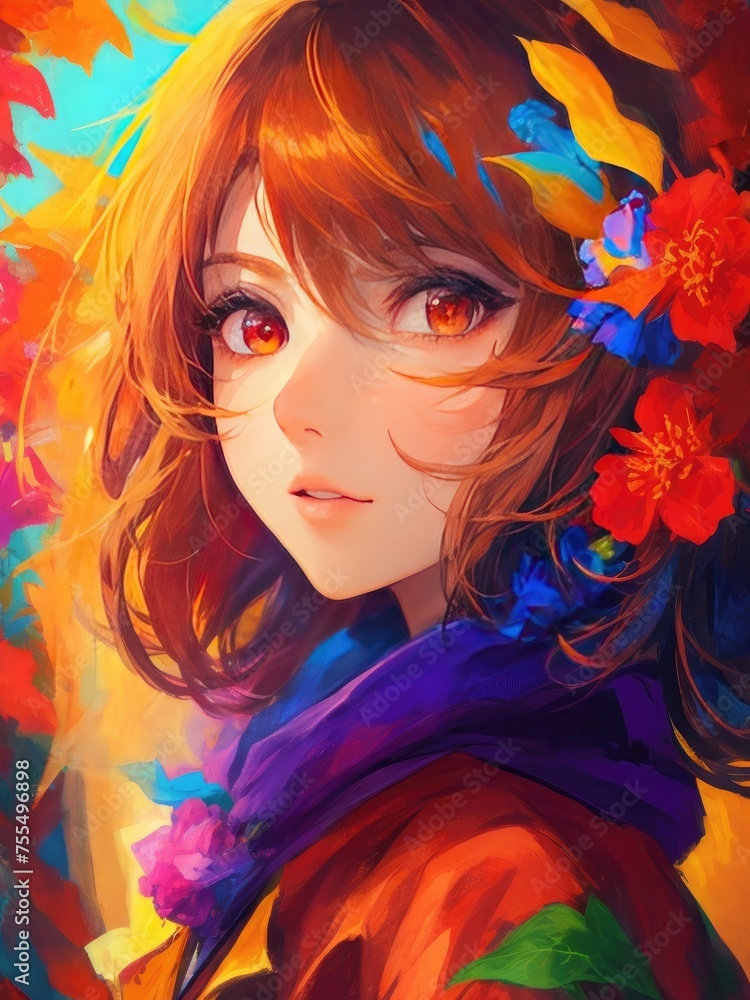 beautiful girl, portrait, colorful background, masterpiece, anime style