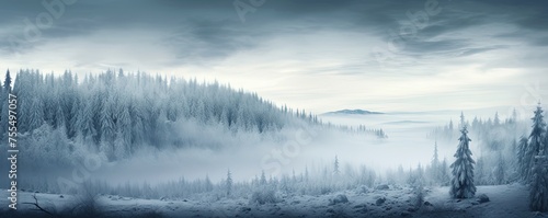 Amazing mystical rising fog sky forest snow snowy trees landscape snowscape in black forest © Viacheslav