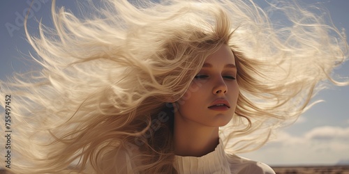 Beautiful blonde hair in the dry land wind.