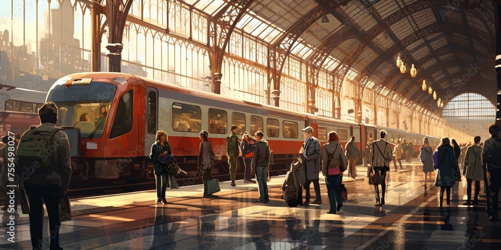Fototapeta premium busy people at the train station.
