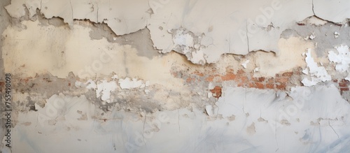 A wall damaged by moisture with peeling paint in various areas  showing signs of wear and neglect.