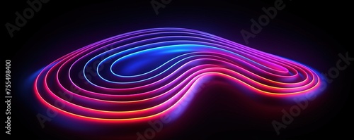 Colorful abstract neon fingerprint on black background. Swirling lines design. Glowing ID wallpaper © Viacheslav