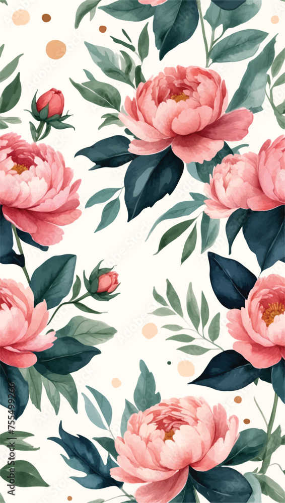 Beautiful seamless vector floral pattern, spring summer background with tropical flowers, palm leaves, jungle leaf, rose flower,  Leaves Blossom, Exotic wallpaper, Hawaiian, watercolour style