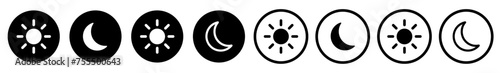 Light and Dark mode buttons vector set. Day and night modes icon collection. Vector illustration.