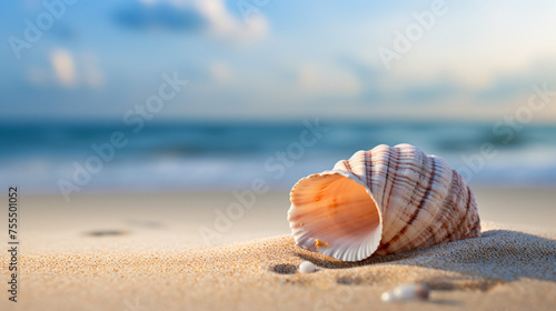 A close interiorup of a seashell resting on the sand interior