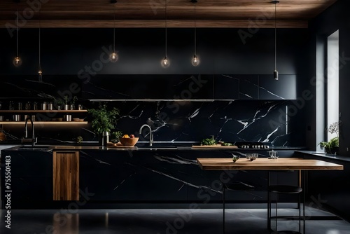 interior of a luxury home kitchen with black colour