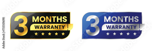 3 Months warranty label, badge, icon, logo. Parallelogram rhombus shape with gold and silver color. Vector Illustration