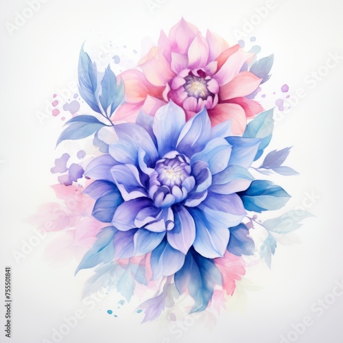 watercolor pink and purple flowers on a white background © ryanbagoez