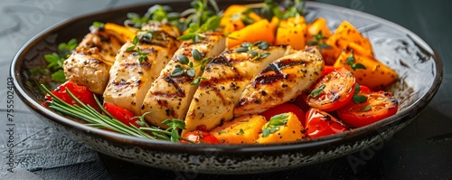 Grilled chicken with roasted vegetables - lactose-free option. Concept Grilled chicken, Roasted vegetables, Lactose-free, Healthy eating, Cooking at home