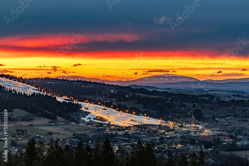 Ski resort at sunset, Kotelnica, Białka Tatrzańska, Poland