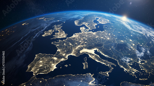 Fototapeta Naklejka Na Ścianę i Meble -  A view from space on Europe continent, planet Earth from satellite view