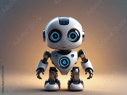 Cute small futuristic robot assistant isolated on a bright background with a copy space area © irfan