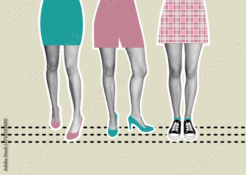 The 90s style illustration. Vector fashionable girls.