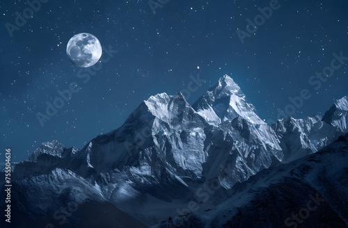 Moonlit Majesty  Himalayan Peaks Under a Full Moon s Ethereal Glow  Captured with Nikon D850 and NIKKOR 24-70mm Lens.