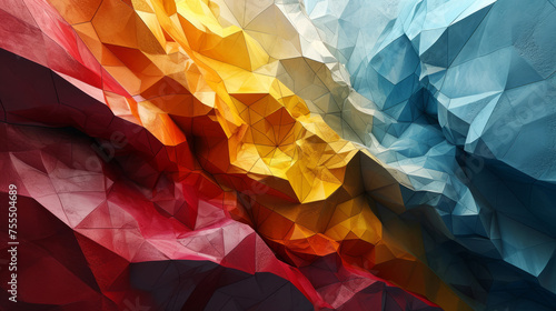 Abstract geometric Precisionism artwork with vibrant cool colors and low poly design