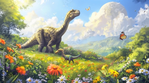 Peaceful scene with dinosau...