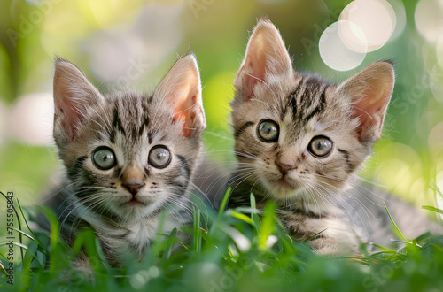 two kittens on green grass © Edgar Martirosyan