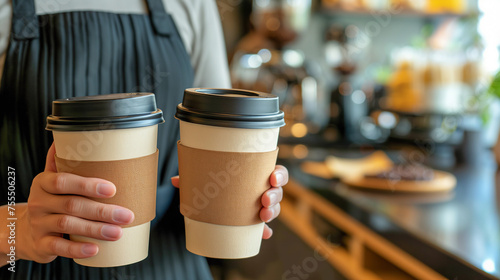 Close-up of Hands Holding Reusable Coffee Mugs