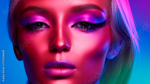 Multicolored fashion portrait of a woman, 3D rendering
