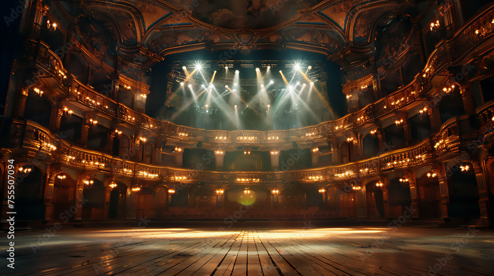 Obraz premium Modern grand stage, European style architecture, lighting in the middle of the stage