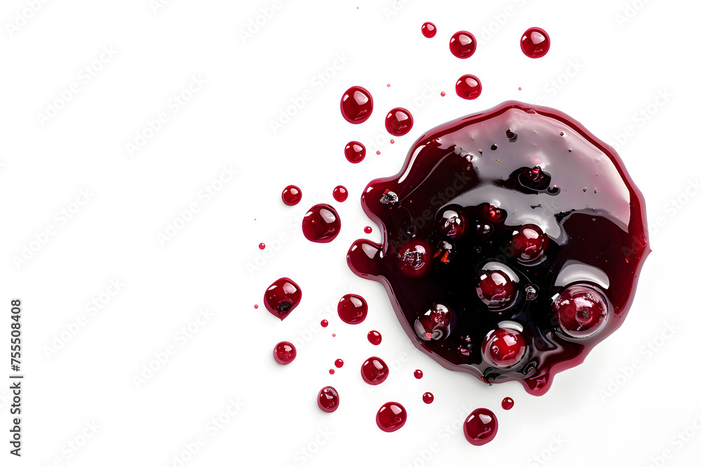 Drops and stains of red berry jam, sauce top view isolated on white background. Cranberry Jam drops close up Drops and stains of red berry jam, sauce top view isolated on white background. Cranberry Jam drops close up